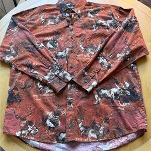 RedHead Men's Casual 100% Cotton Button Down Shirt - Rustic Red Wildlife Print